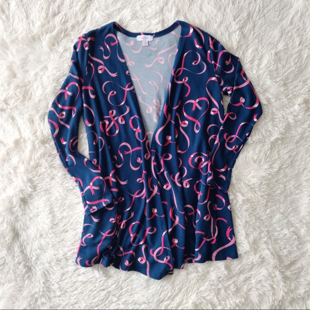Navy pink ribbon heart printed breast cancer awareness navy Caroline cardigan